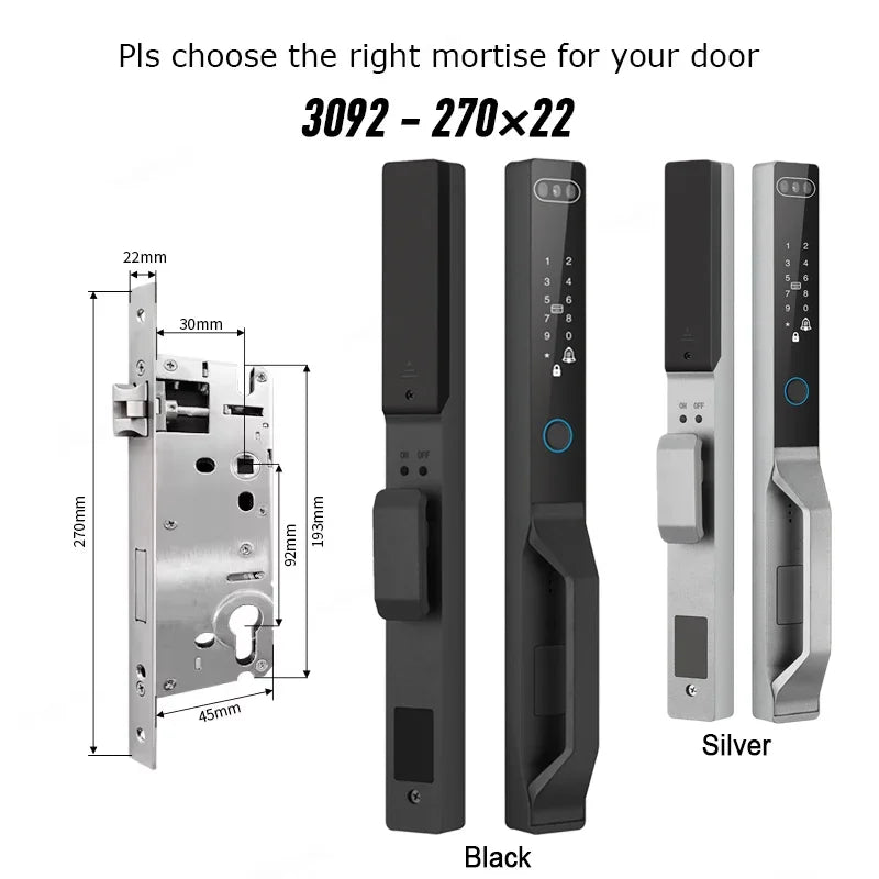 For Euro Mortise of 85/92 3D Face Recognition Smart Door Lock Tuya App Control IP68 Waterpoof Wifi Eletric Digital Smart Lock - QUORE