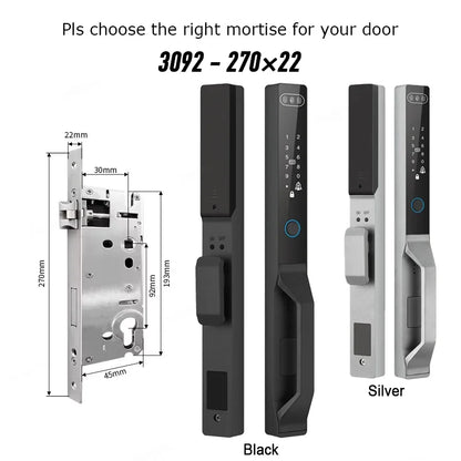 For Euro Mortise of 85/92 3D Face Recognition Smart Door Lock Tuya App Control IP68 Waterpoof Wifi Eletric Digital Smart Lock - QUORE