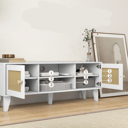 Tv-Meubel – Tv-Kast – Tv-Meubel Met Opbergruimte – Woonkamermeubel – Voor Tv Tot 55 Inch – Handgevlochten Rattan Deuren - QUORE