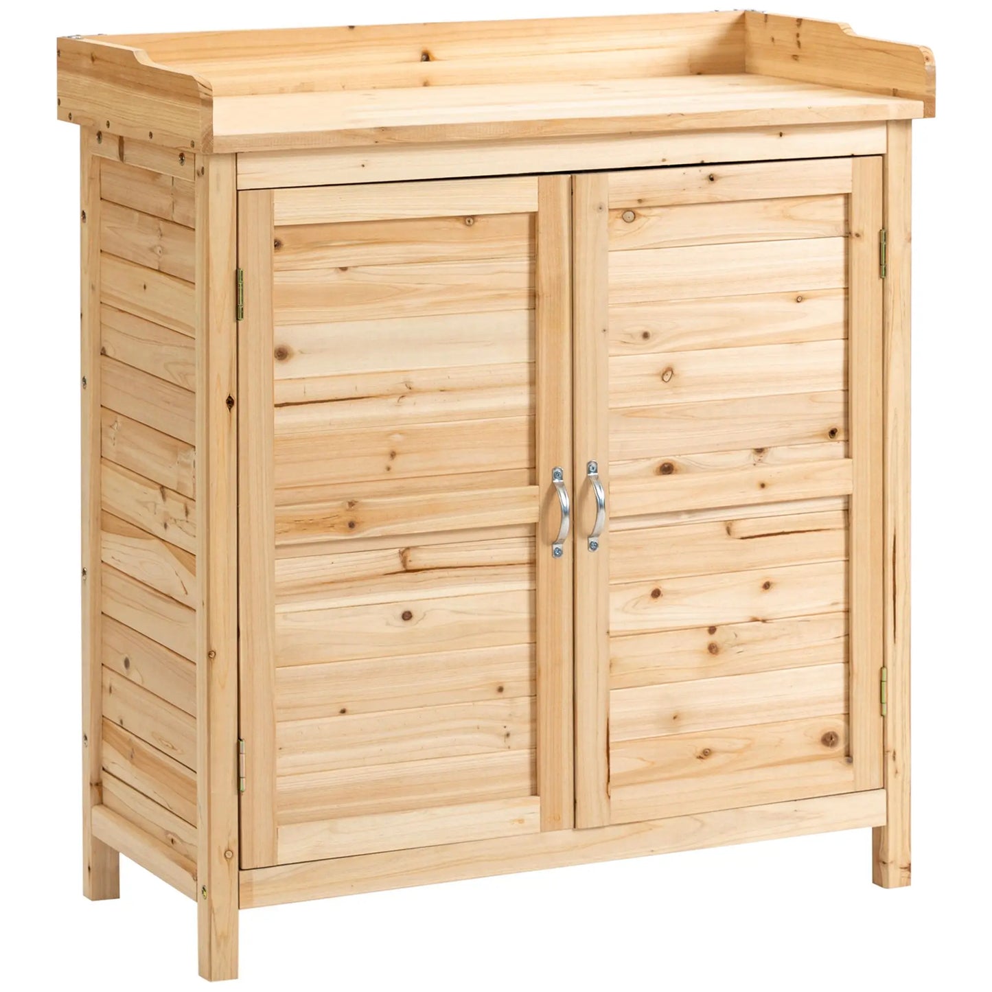 Houten Tuinopbergkast – Tuinkast – Tuinberging – Opbergkast Buiten – Tuinmeubel – Waterbestendig Dennenhout – Verhoogde Basis - 83 x 40 x 92 cm - Natuurlijk Hout