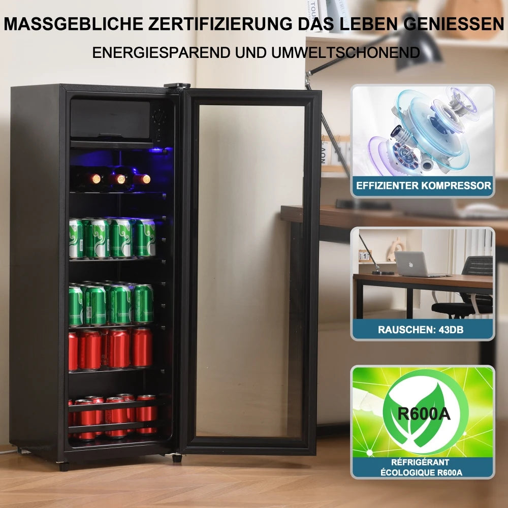 Mini Koelkast – Minibar – Kleine Koeler – Compacte Koelkast – Vrijstaande Koelkast – 128 Liter Inhoud – Stil & Energiezuinig