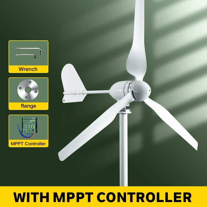 2kw 2000w Horizontal Wind Turbine Generator 12V 24V 48V Free Energy Strong Power Magnetic Dynamo 220v Inverter Output For Home