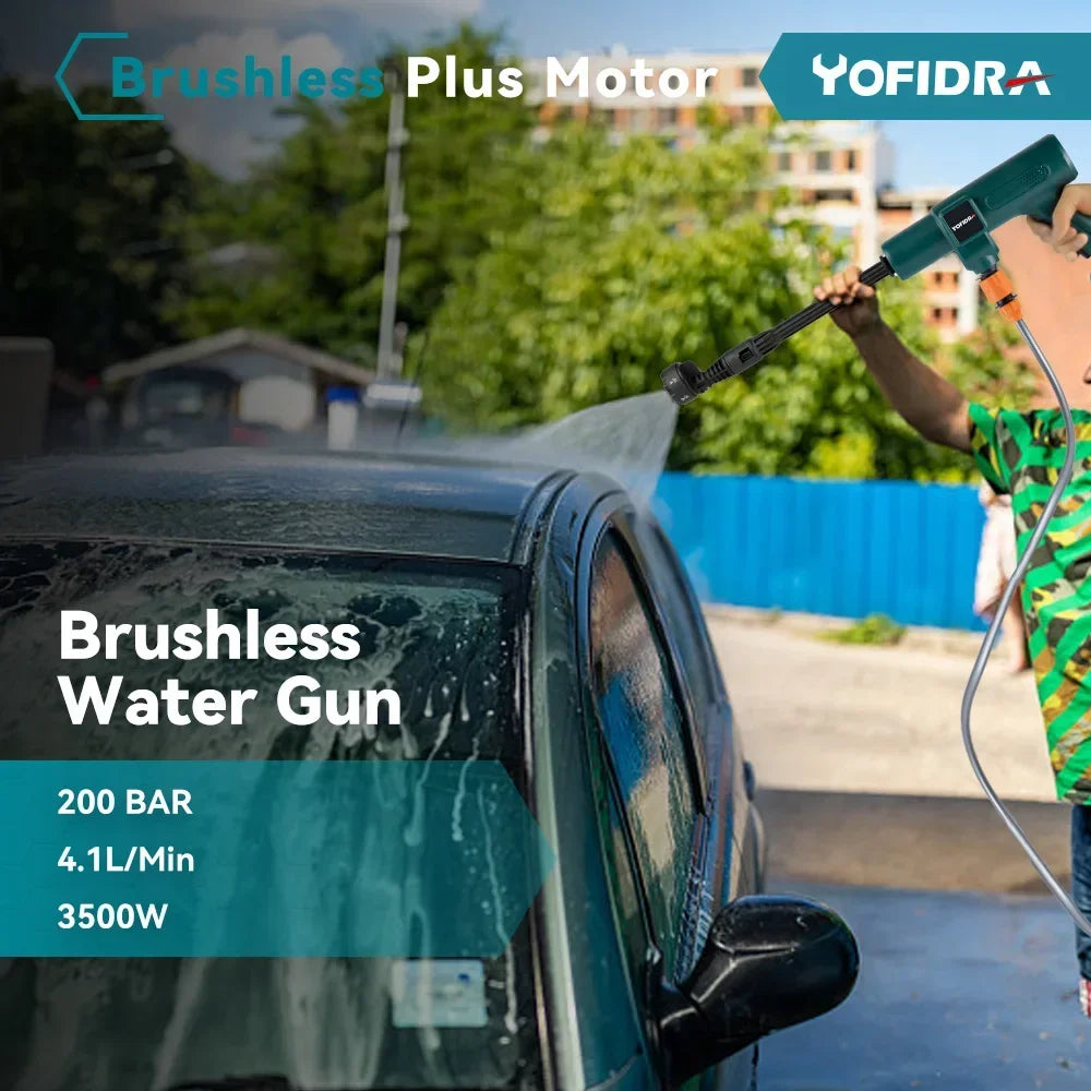 Yofidra - Car Washer - Spray Gun - Brushless Spray Gun - 6-in-1 - High Pressure - Cleaning Garden Irrigation - Rechargeable Spray Gun - 1 Battery - Green