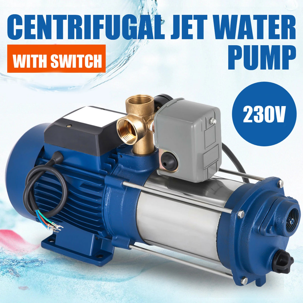 Centrifugaalpomp - 9 Bar - 1800W - 2850 RPM - Roestvrij Staal & Gietijzer - 4000 liter per uur -  Geïntegreerde Thermische Motorbeveiliging - Blue
