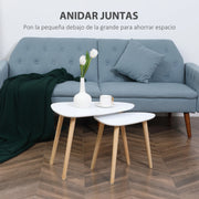 Homcom - Side table - Coffee table - Set of 2 - White Look Side table - Living room - Table - Wooden legs - 59.5x39.5x45 cm