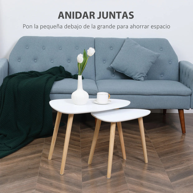 Homcom - Side table - Coffee table - Set of 2 - White Look Side table - Living room - Table - Wooden legs - 59.5x39.5x45 cm