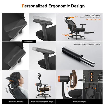 Ergonomische Bureaustoel – Bureaustoel – Werkstoel – Gamestoel – Relaxstoel – Met Automatische Rugleuning – Verstelbare Lendensteun en Voetensteun - QUORE