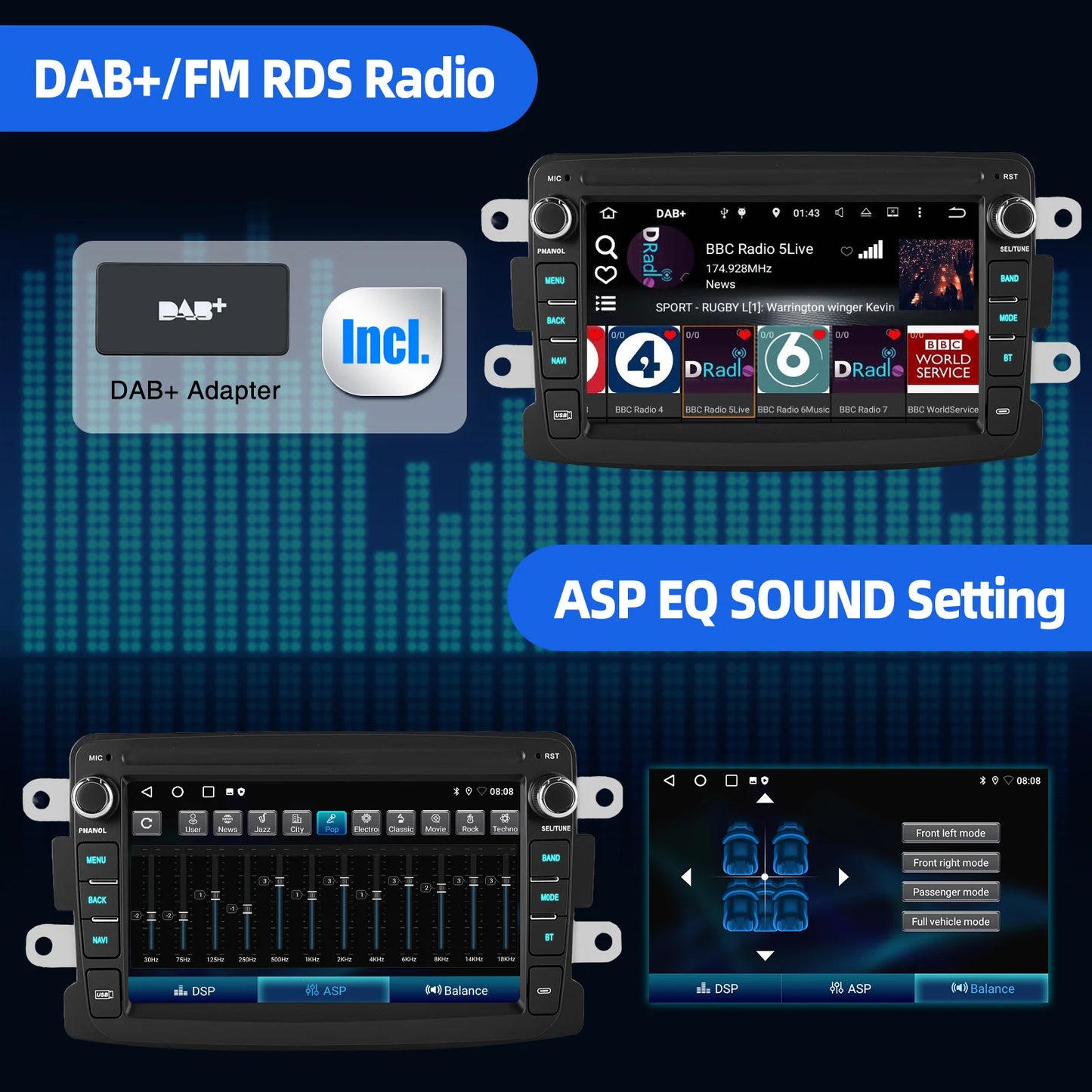Autoradio – Multimedia Speler – Touchscreen Navigatie – Android Radio – Renault Dacia Upgrade – 7 Inch Scherm – Android 15 Met 4GB RAM & 64GB Opslag