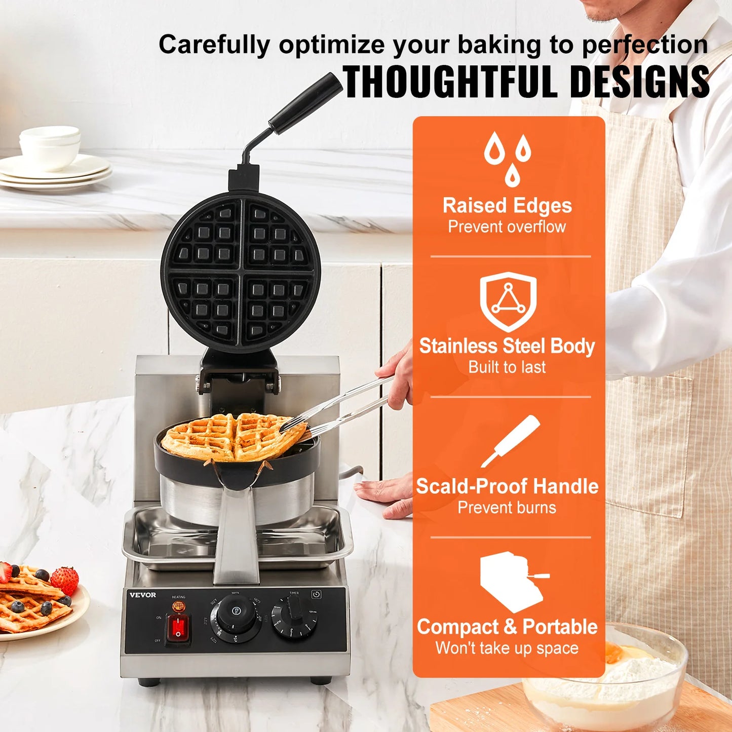 Wafelijzer - Wafelmaker - Ronde Wafelmaker - Wafelmix - Poffertjesmaker - Poffertjespan - Poffertjespan Inductie - Poffertjespan Elektrisch - met Teflon-Coating en RVS Behuizing