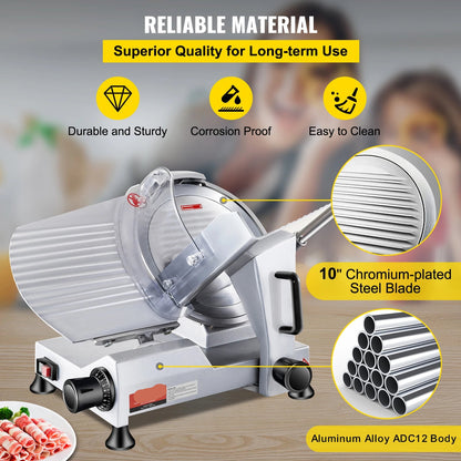 Vleessnijmachine - Snijmachine - Elektrische - 240W - Commerciële - met 10" Stalen Mes en 350-400 RPM Snelheid