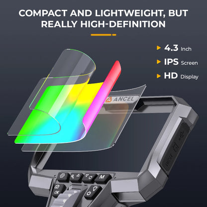 Inspectiecamera – Endoscoop – Borescoop – Inspectieapparaat – Camera – Dual Lens – 6,5mm Diameter – 4,3 inch IPS Scherm
