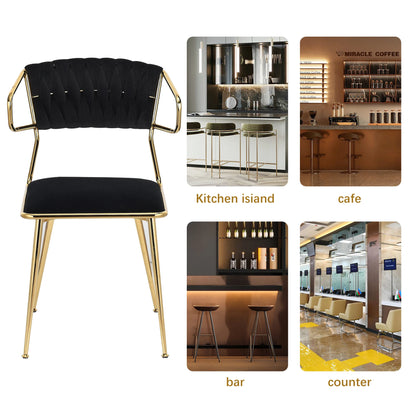 Eetkamerstoelen – Velvet Eetkamerstoelen – Fluwelen Stoelen – Design Stoelen – Luxe Stoelen – Ergonomisch Comfort – Metalen Poot Stabiel - 39 x 50 x 77 cm - Zwart