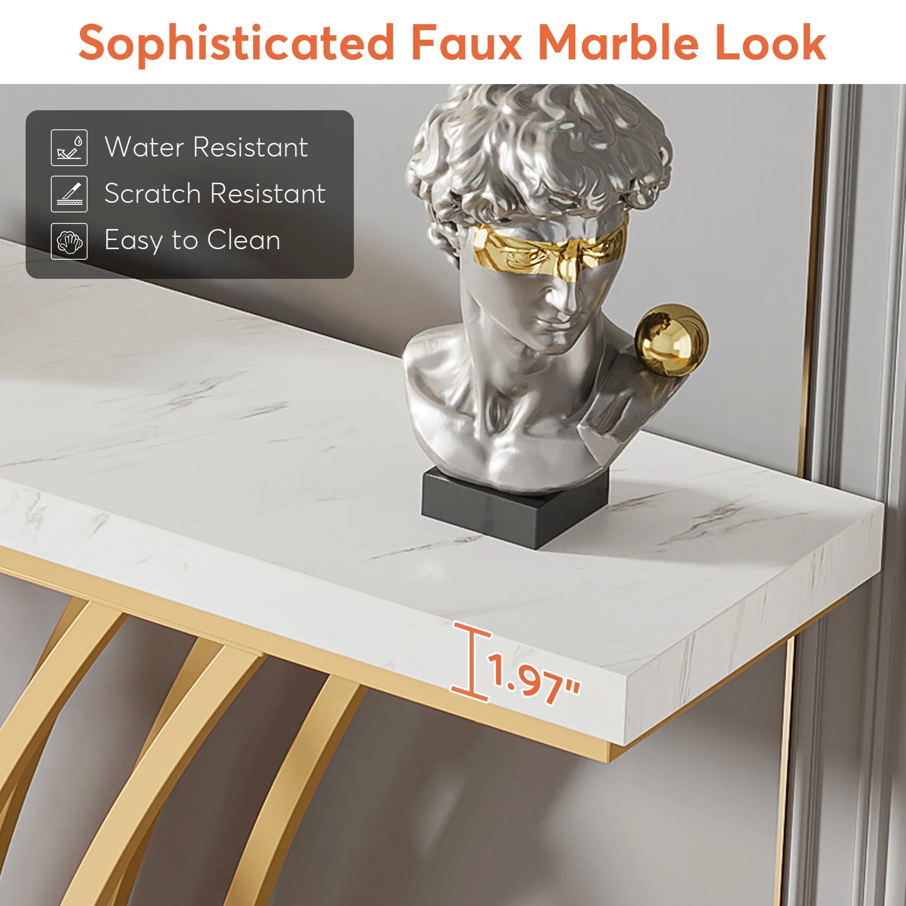Consoletafel - Wandtafel - Haltafel - Sidetafel - Moderne Stijl - met Rastervormige Metalen Voet - Stevig Metalen Frame - voor Entree - Hal - Woonkamer - Staal - 30 x 150 x 80 cm - Wit & Goud - QUORE