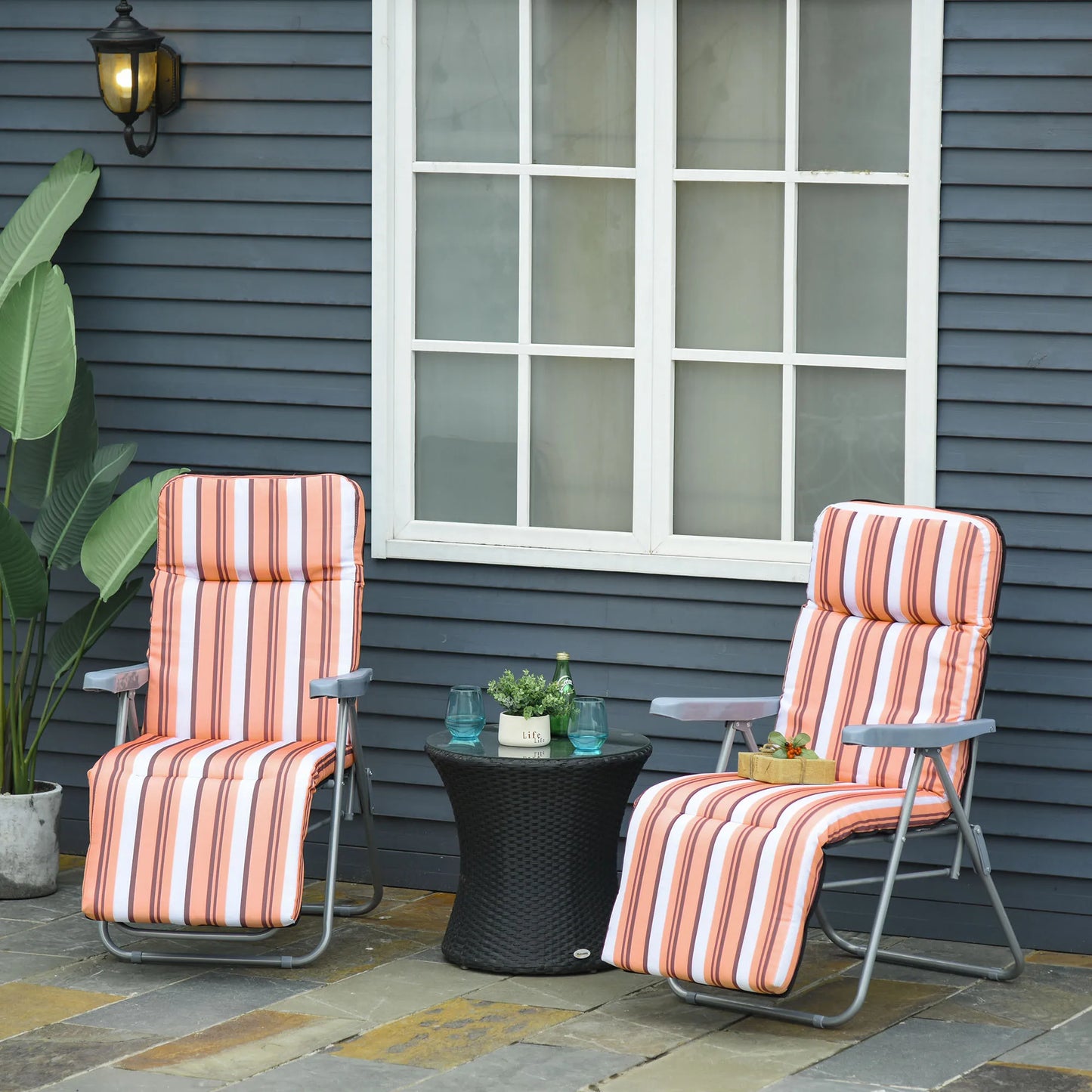 Set van 2 Vouwbare Loungestoelen met Verstelbare Rugleuning - 5 Posities - Tuinmeubelen Oranje - QUORE