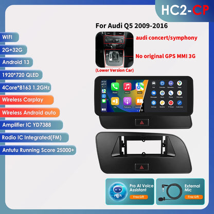 Hizpo AI Voice WIFI 4G-LTE Android 14Car Radio for Audi Q5 2009-2016 Multimedia Video Player GPS 2din BT Autoradio