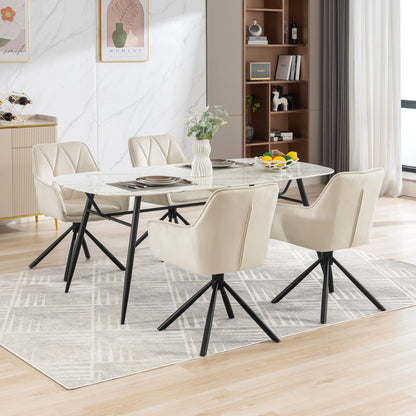 Eetkamerstoelen - Eetstoelen - Keukenstoelen - 2 Stuks - Ergonomische Scandinavische Stijl - met Rugleuning - Voor Keuken - Eetgedeelte - Fluwelen Zitje - Metalen Draaibare Poten - 57.5 x 85.5 x 58.5 cm - Beige