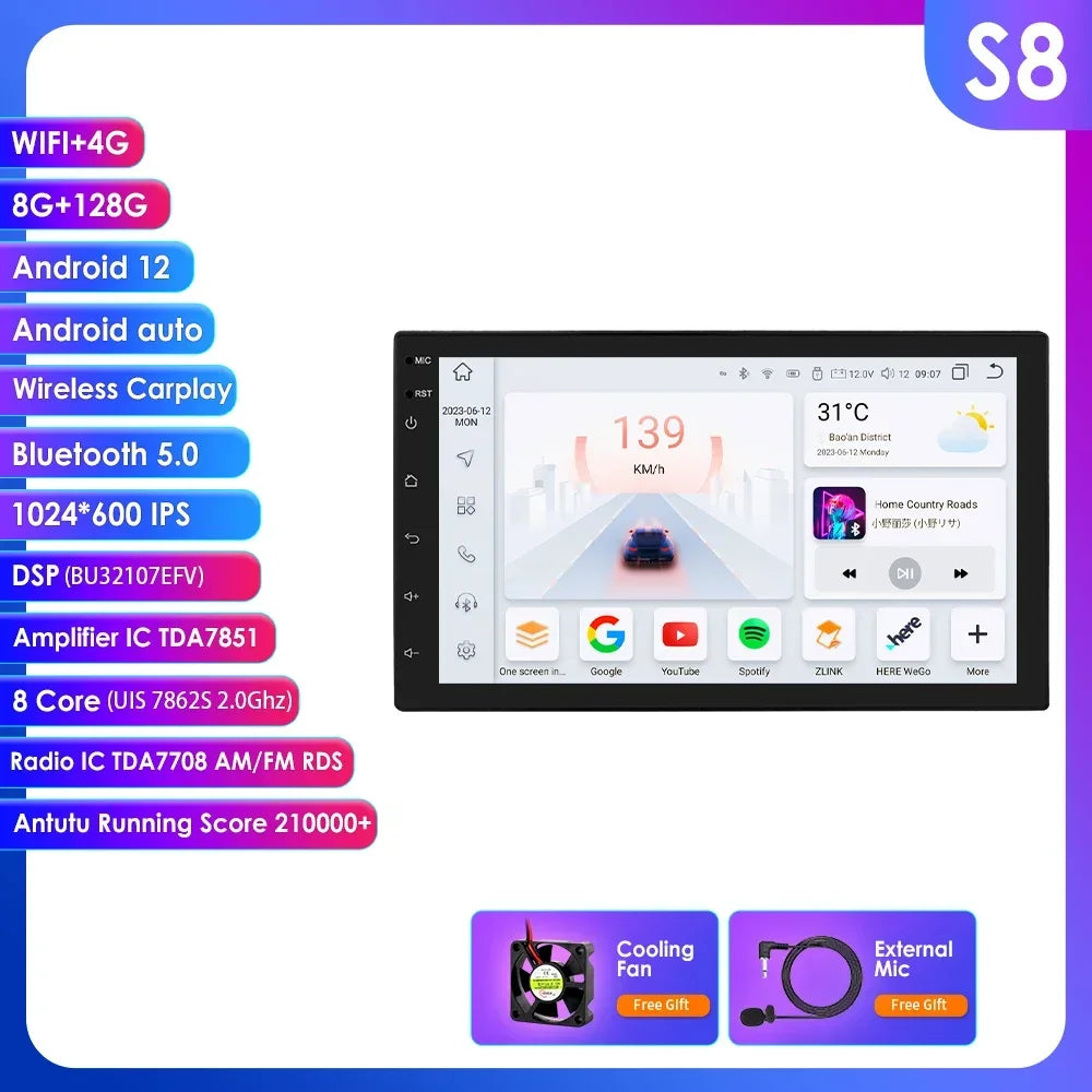 2-din Android Autoradio – Multimediaspeler – Navigatiesysteem – Touchscreen – Auto Stereo – 7-inch Display – GPS Navigatie – CarPlay & Android Auto Support - QUORE