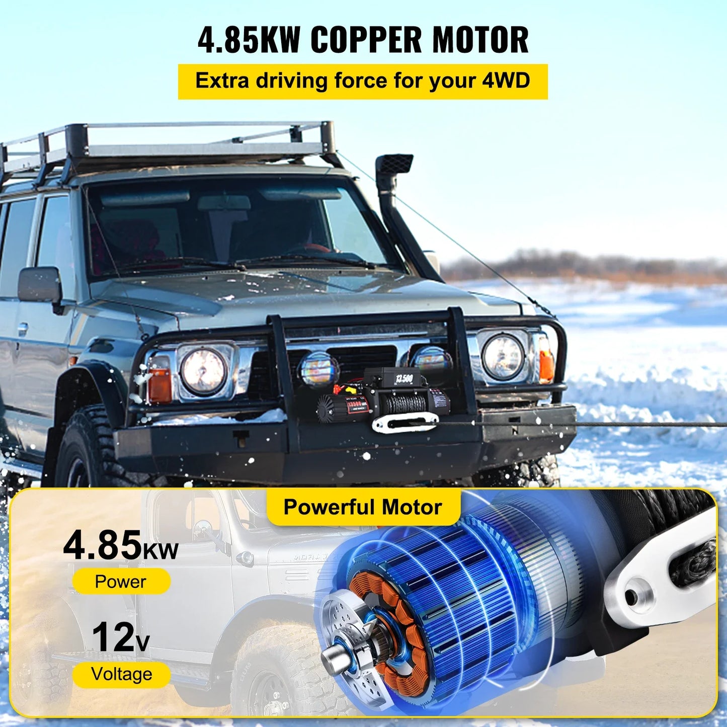 Trekkracht Lier – Werk Lier – Elektrische Lier – Offroad Lier – 6.123 Kg Trekkracht – 24 Meter Synthetische Kabel - QUORE