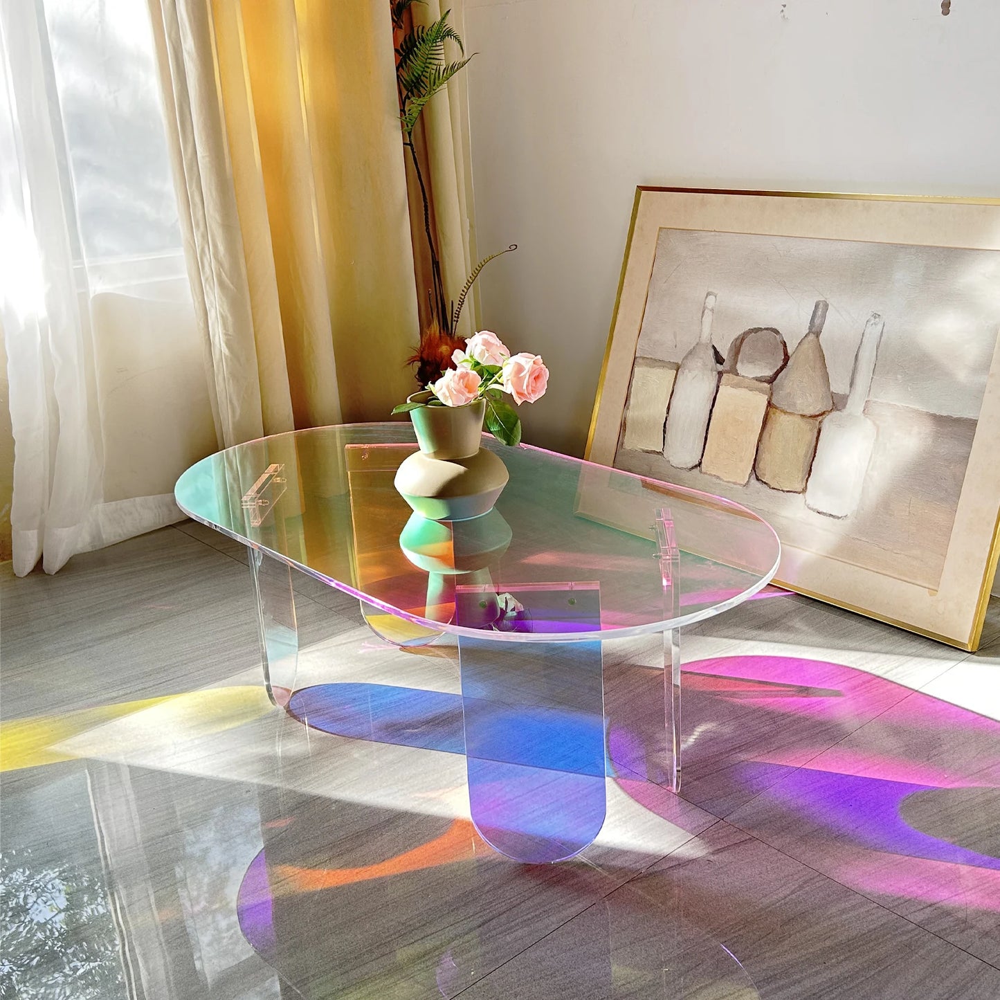 Koffietafel - Salontafel - Bijzettafel - Wandtafel - Ongeschonden Acrylaat – Transparante Bijzettafel met Regenboog Effect & 4 Poten
