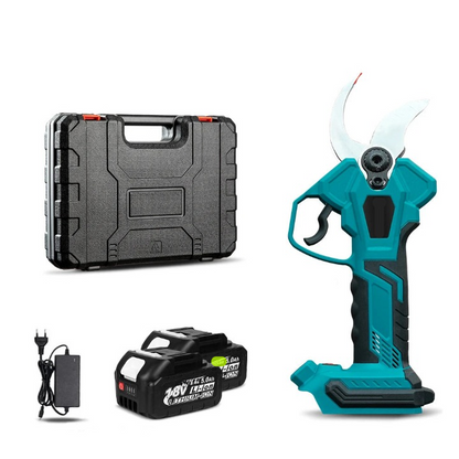 Elektrische Snoeischaar - Snoerloze Takkenschaar - Tuinschaar - Draadloze - Borstelloze Motor - met Draagtas - 40mm Snijbreedte - Koolstofstalen Mes - 2 x 5.0Ah Batterij - Oplader - Blauwgroen