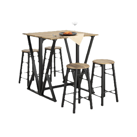 Eettafelset – Klaptafel – Stoelenset – 5-delige Eethoek – Compact – Klapblad – Metalen Frame - Khaki-beige - QUORE