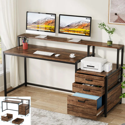 L-vormig Bureau – Hoekbureau – Thuiswerkplek – Kantoorbureau – Opberglades – Stevig Metalen Frame – Verstelbare Pootjes