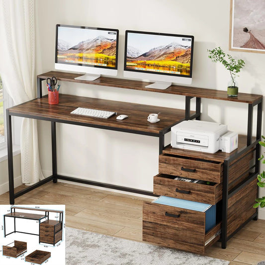 L-Vormig Bureau – Hoekbureau – Werkplek Bureau – Computertafel – Opbergbureau – Stevig Metaal Frame – Verstelbare Pootjes - Bruin 01