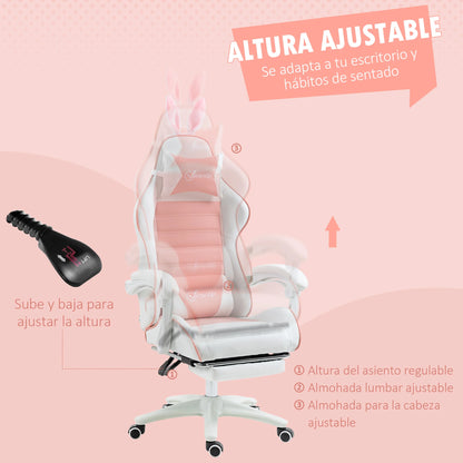 Gamingstoel – Gamestoel – Gaming Chair – Game Stoel – Bureaustoel – Verstelbare Hoogte – PU Leer – Draaibaar – Met Voetsteun – Roze