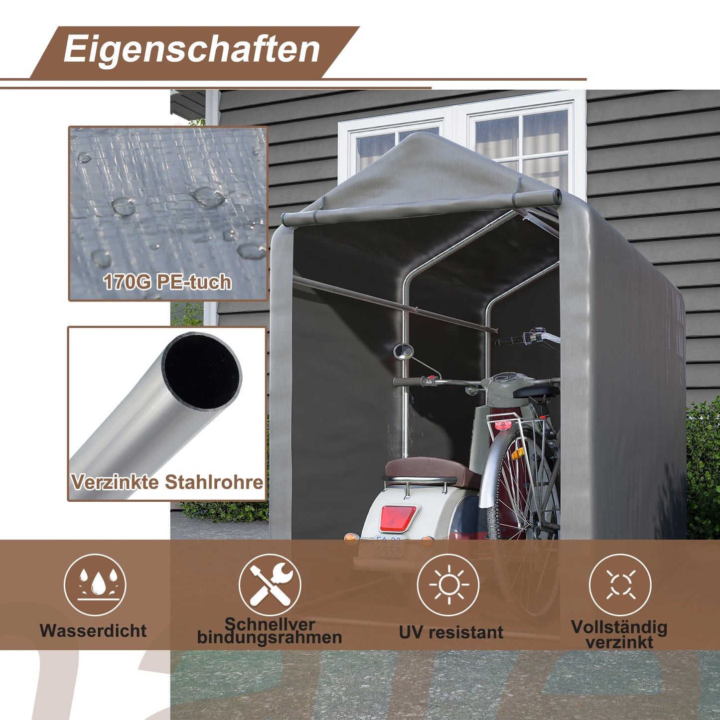 Berging Garage – Fietsenberging – Tuinkast – Opbergbox – Opbergruimte – Verzinkt Stalen Frame – Waterdichte Nylon Hoes