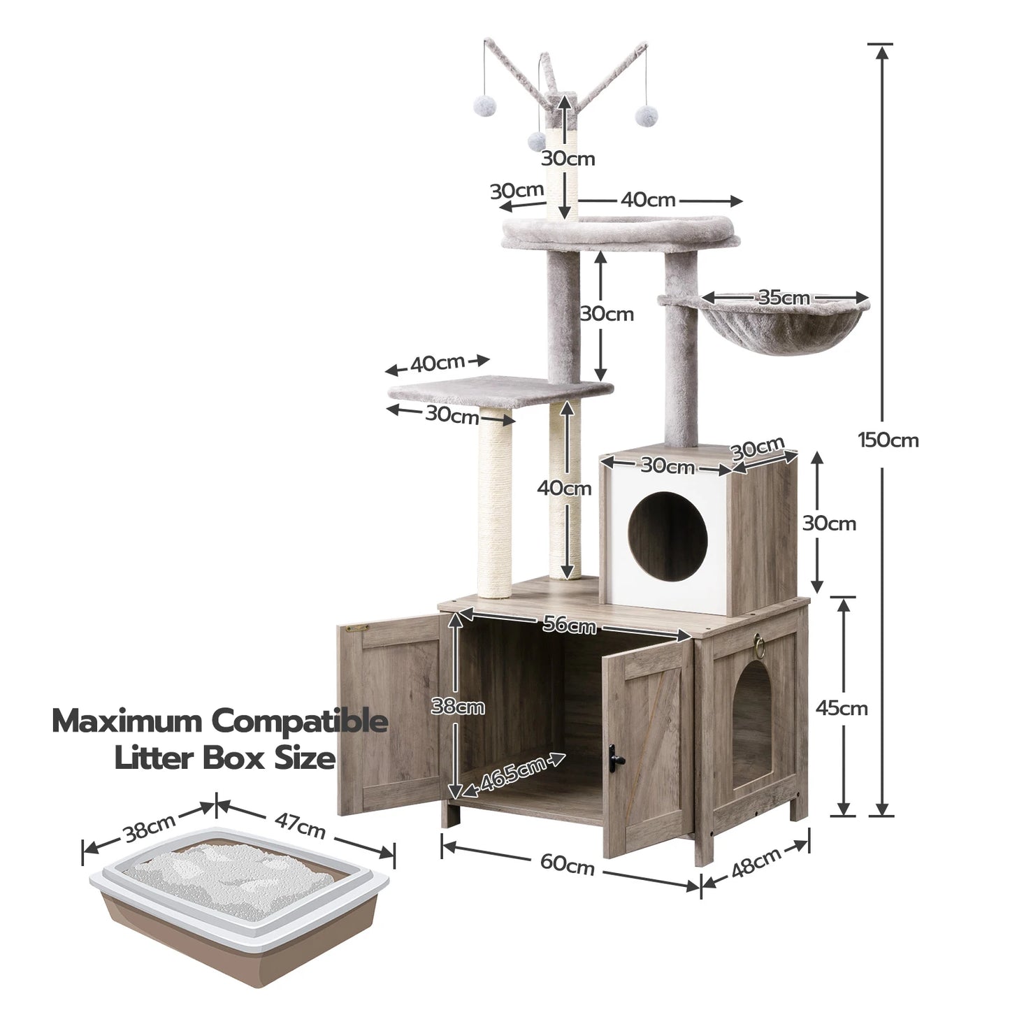 Kattenboom – Kattenmeubel – Klimtoren – Speelton – Kattenbak – 150 Cm Hoog – Sisal Krabplezier