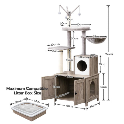 Kattenboom – Kattenmeubel – Klimtoren – Speelton – Kattenbak – 150 Cm Hoog – Sisal Krabplezier