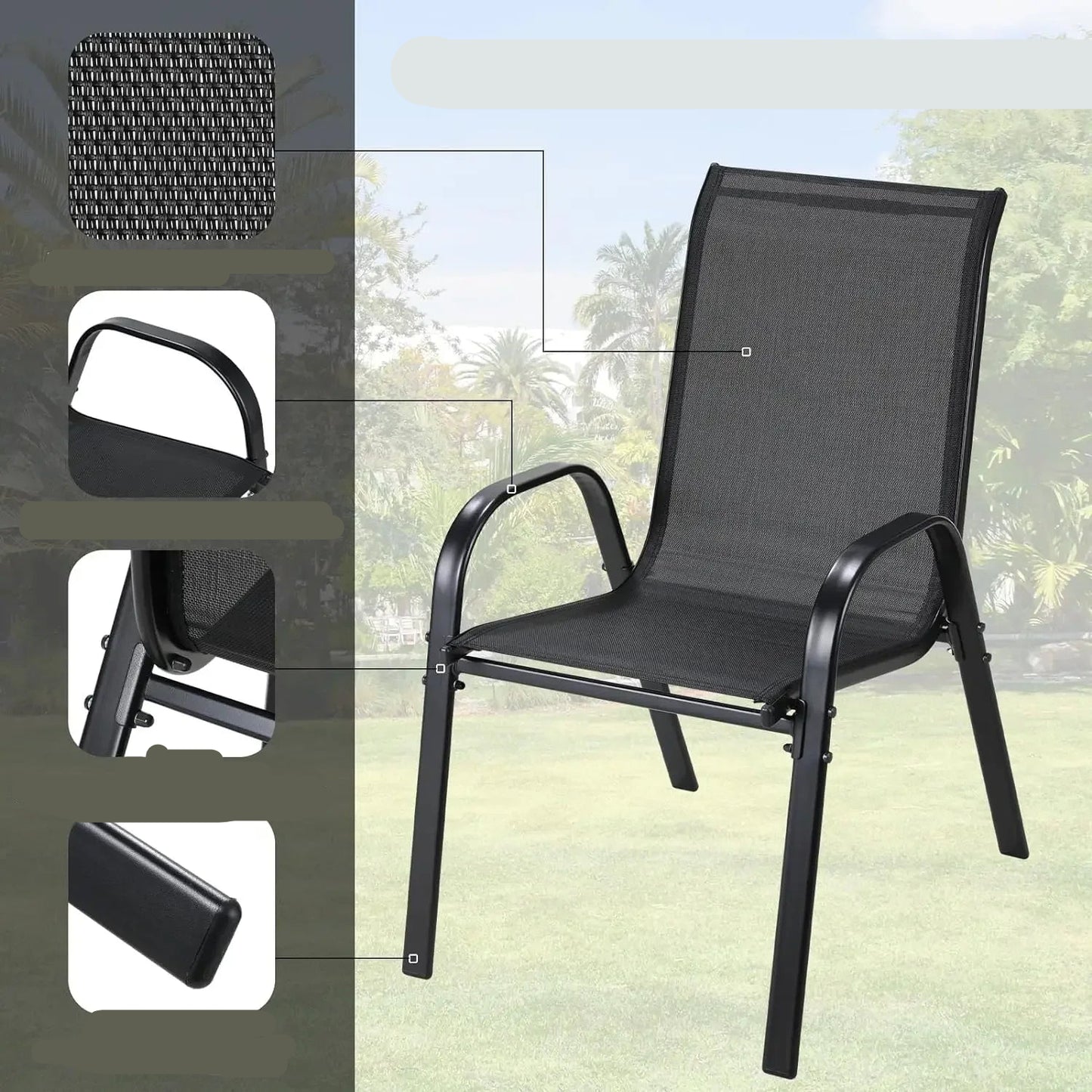 Tuinstoelen - Eetkamer Stoelen - Strandstoelen - Tuinstoel - Klaptoel - Textilene Eetstoelen met Stalen Frame - Stapelbare - Draagvermogen 150kg - Set van 4 - Chocoladebruin