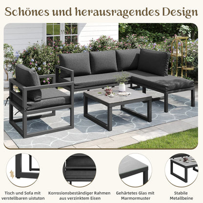 Loungebank – Tuinbank – Loungeset – 4-Persoons Tuinset – Buitenmeubel – Verstelbare Poten – Gehard Glas Met Marmerlook