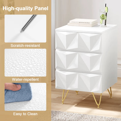 Nachtkastje - Salontafel - Bijzet - MDF - Opbergeenheid - met 3 Lades - 40x53x40cm - voor Slaapkamer - Woonkamer - Interieurdecoratie - Wit