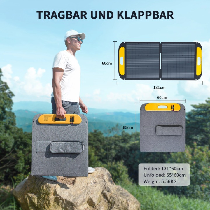 Zonnepaneel - Zonnepaneelset - Draagbaar - Opvouwbare - Waterdict - Outdoor Emergency Backup - voor Thuis - Tenten - Buiten - Kamperen - 110W - IP67 - 19V - 131 x 60 - Geel - QUORE
