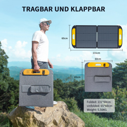 Zonnepaneel - Zonnepaneelset - Draagbaar - Opvouwbare - Waterdict - Outdoor Emergency Backup - voor Thuis - Tenten - Buiten - Kamperen - 110W - IP67 - 19V - 131 x 60 - Geel - QUORE