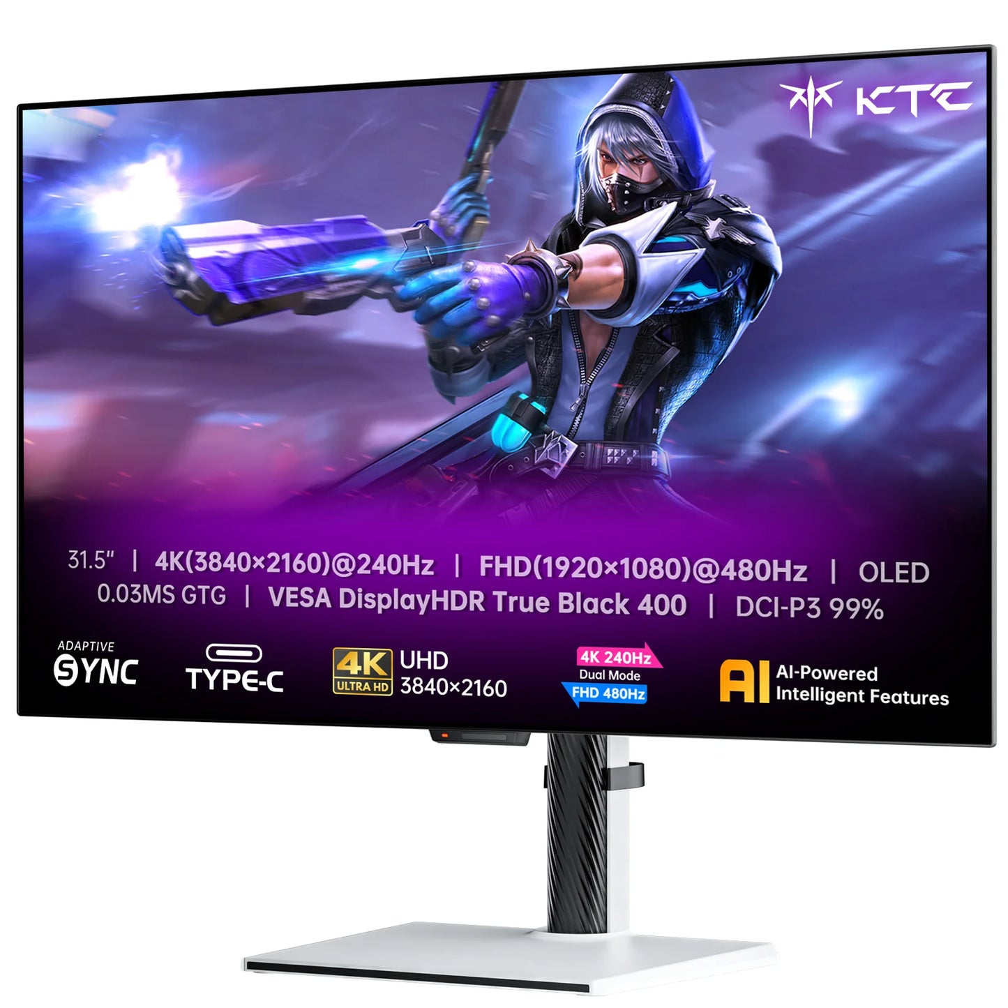 32 Inch Monitor – 4K Scherm – OLED Display – Gaming Monitor – UHD Beeldscherm – Dual Mode 4K@240Hz / 1080P@480Hz – 0,03 ms Reactietijd – HDR True Black 400