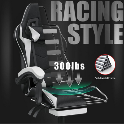 Gaming Stoel - Bureaustoel - Swivel Stoel - met Voetsteun - Hoofdsteun - Verstelbare - Rugleuning - Lendenkussen - Ergonomische - Draaibare - 68 x 50 x 122-144 cm - Wit