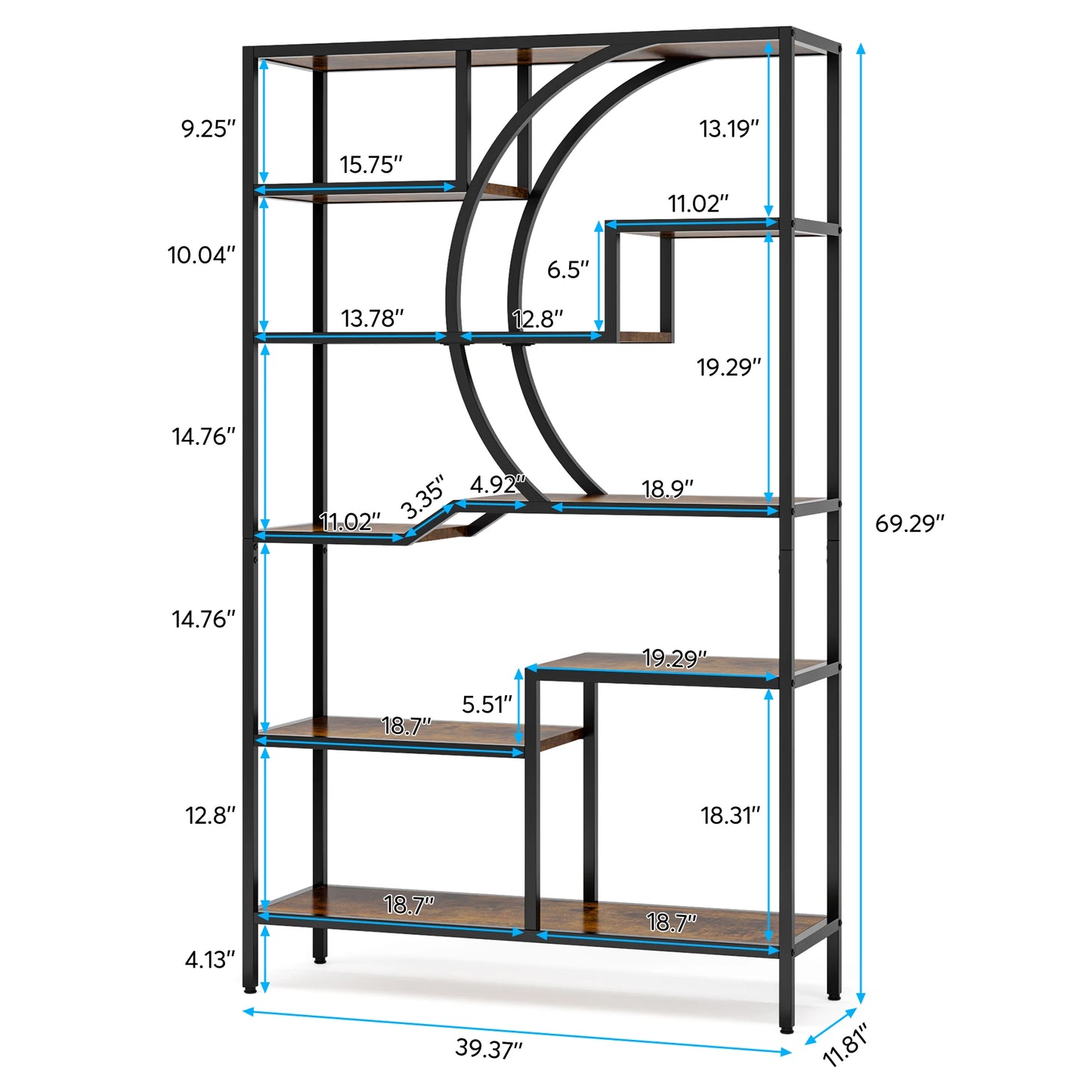 Boekenkast – Open Kast – Boekenplank – Plantenstandaard – Industriële Stijl – Houten Panelen Met Metalen Frame – Verstelbare Pootjes En Anti-Omvalbeugel