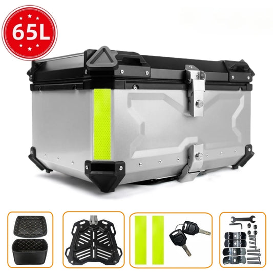 Motorhelmkoffer – Motorbagagekoffer – Topkoffer – HelmOpbergkoffer – Motorrugzak – 65L Zilver – Robuust Aluminium – Waterdicht & Valbestendig