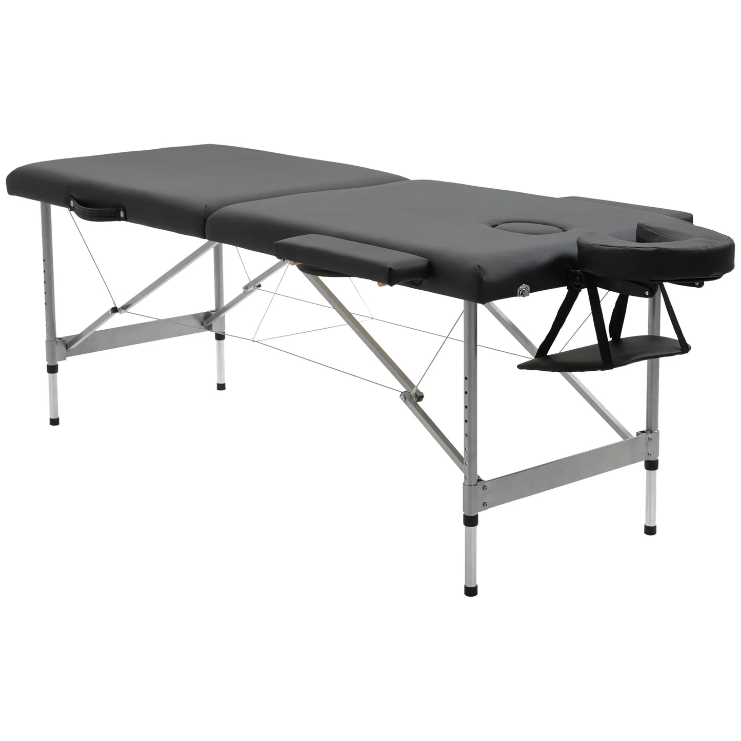Massagetafel - Massagetafel Inklapbaar - Verstelbare Hoogte - 186x71x83cm - Aluminium Frame - Draagbaar - en Comfortabel - Dikke Kussen - Zwart - QUORE