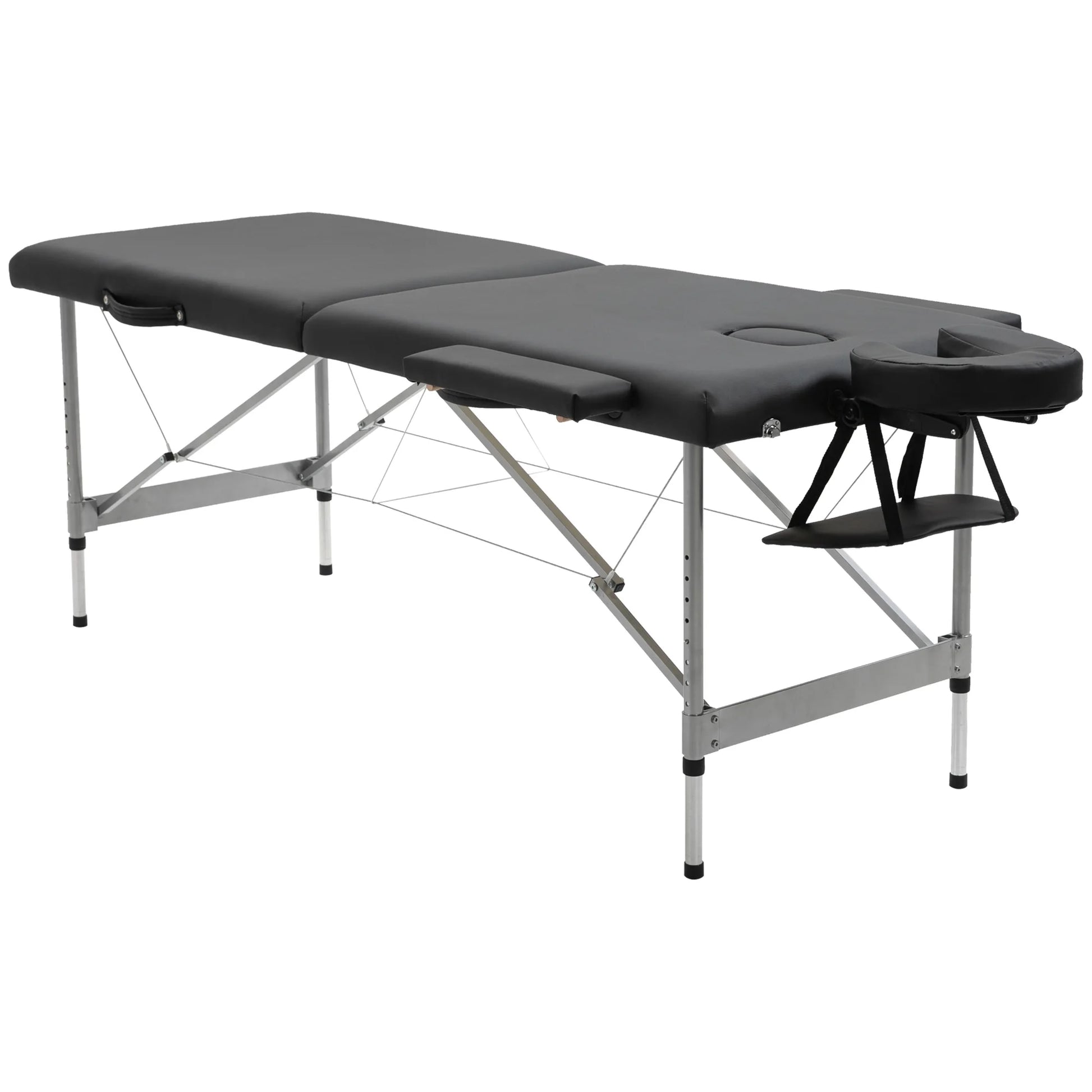 Massagetafel - Massagetafel Inklapbaar - Verstelbare Hoogte - 186x71x83cm - Aluminium Frame - Draagbaar - en Comfortabel - Dikke Kussen - Zwart - QUORE