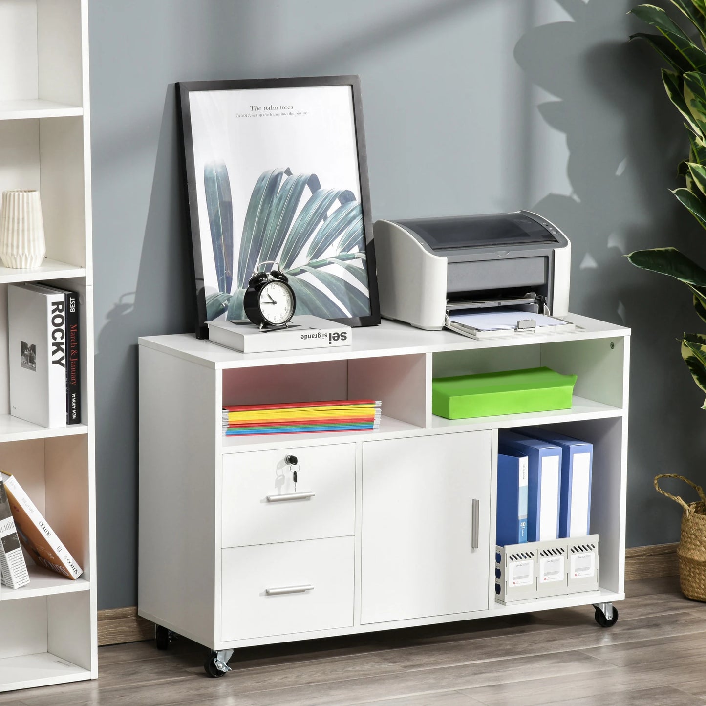 Opbergkast – Opbergmeubel – Kast Op Wieltjes – Opbergmeubel Op Wielen – Melamine – 100x35x65 Cm – Afsluitbare Lade - QUORE