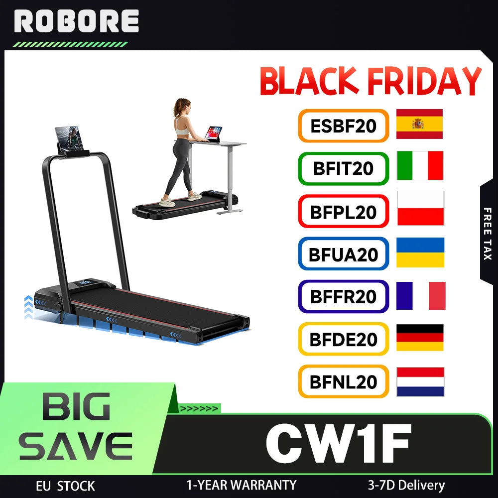 ROBORE CW1F Walking Pad with 9% Incline, 136kg Capacity, 12KM/H, 2.5HP Brushless Motor, Folding Under Desk Treadmill,Home,Office - QUORE