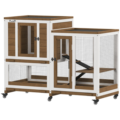Konijnenhok – Konijnenren – Knaagdierenhok – Dierenkooi – Binnenhok – Hout & Staal – 6 Wielen Met Rem – 110x50x86 cm - QUORE