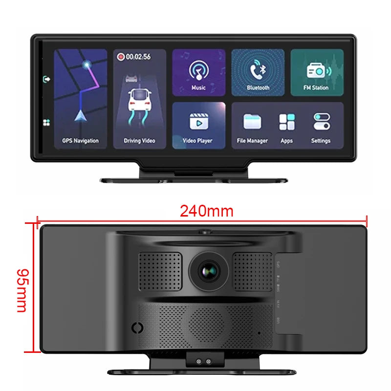 Dashcam voor Auto - 10.26” Touchscreen Dashcam - 4 Camera’s - 4G Android 8.1 - 360° Panorama - GPS & ADAS - Parkeermodus - Zwart