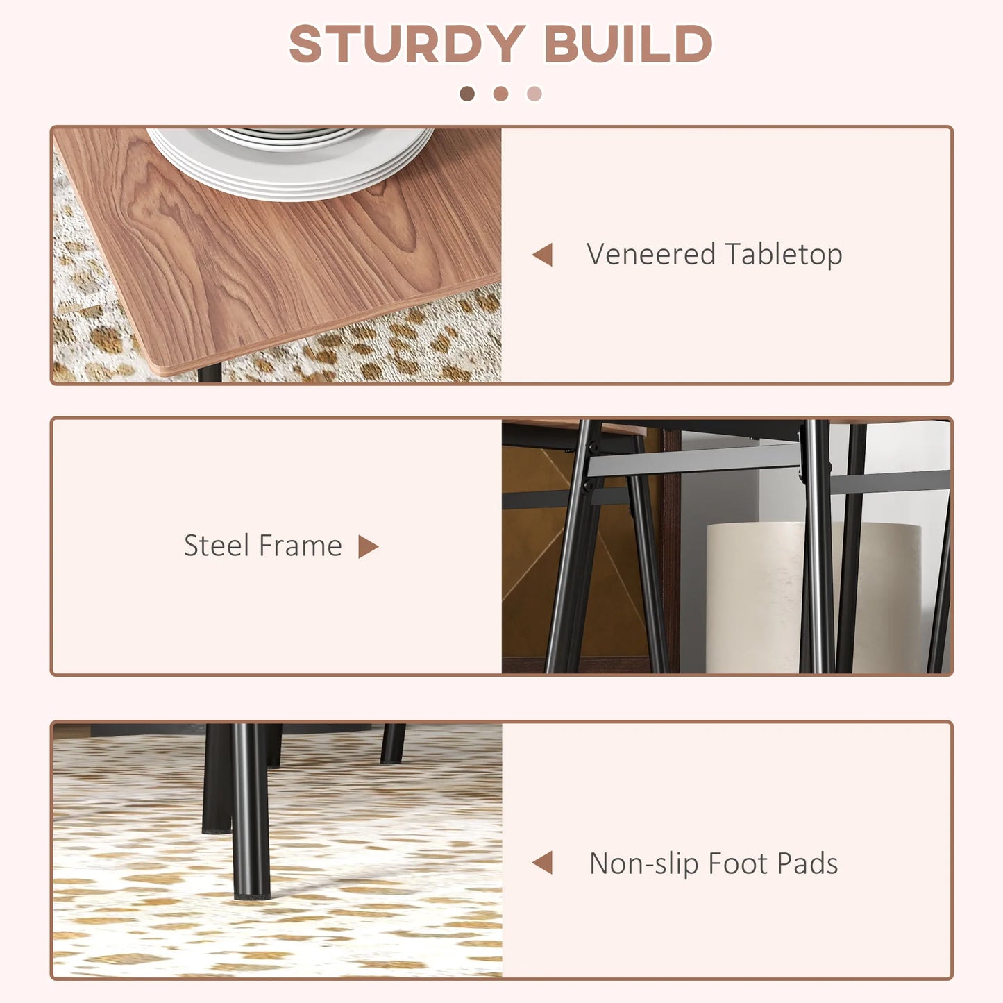 Eettafelset – Eettafel – Tafel Met Stoelen – Eetkamerset – Compacte Set – Metalen Opbergruimte – MDF Tafelblad - 110 x 70 x 75 cm - Teak