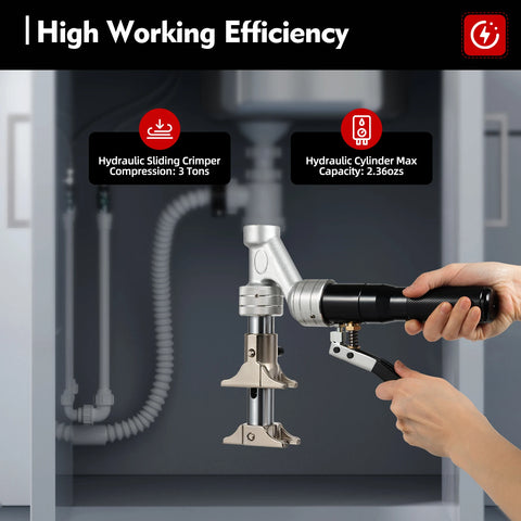 Clamping Tool - Optional Dies - Flexible Handle - High Work Efficiency - Hydraulic Sliding Sleeve Tool - Hand Tool - Suitable for Pipes - Silver/Black