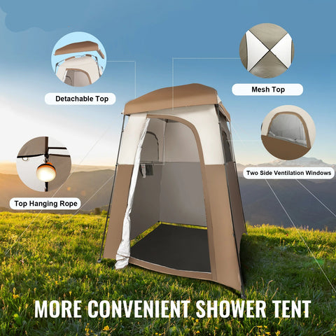 Camping Shower Tent - Shower Tent - Changing Tent - 66" x 66" x 87" - Outdoor - Privacy - Portable - Shelter - Removable Roof - Hanging Rope - Brown