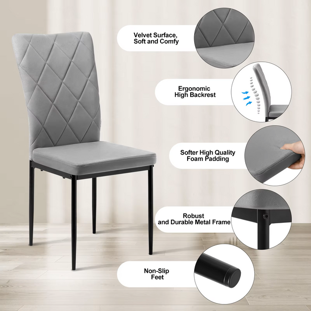 Chair - Dining Room Chairs - Set of 4 Velvet Dining Room Chairs - Ergonomic - Metal Legs - High Backrest - Comfortable &amp; Stable - For Kitchen - Dining Room - 42x94.5x 59cm - Black Velvet